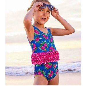 Matilda Jane Blue & Pink Floral Snorkeling Ruffle One-Piece